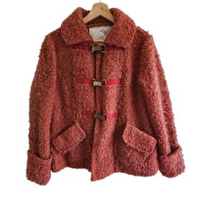 Tabitha Women's Teddy Jacket in Rich Rust With Metal Clasp Closure